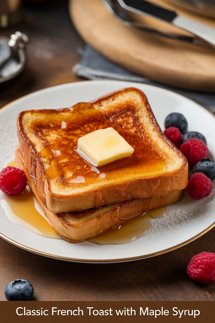 Indulge in the comforting nostalgia of breakfast with our Classic French Toast, perfectly crisp on the outside and fluffy on the inside. Drizzled with rich, amber maple syrup, this iconic dish brings a touch of France to your morning routine. Are you ready to master the art of making the perfect French toast?