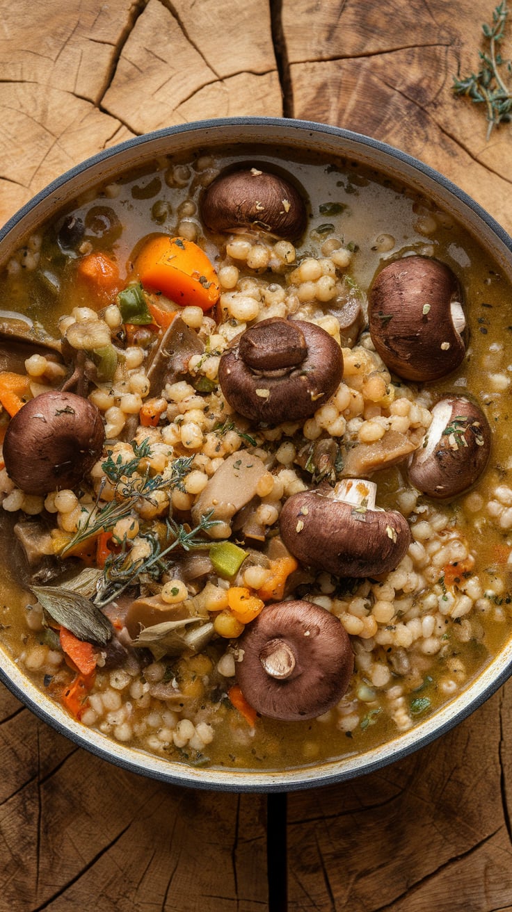 Warm your soul with Rustic Mushroom and Barley Stew, a hearty dish that celebrates the earthy flavors of mushrooms and the nutty richness of barley. This comforting recipe is perfect for chilly nights, turning simple ingredients into a satisfying meal that brings the essence of home-cooked goodness to your table.