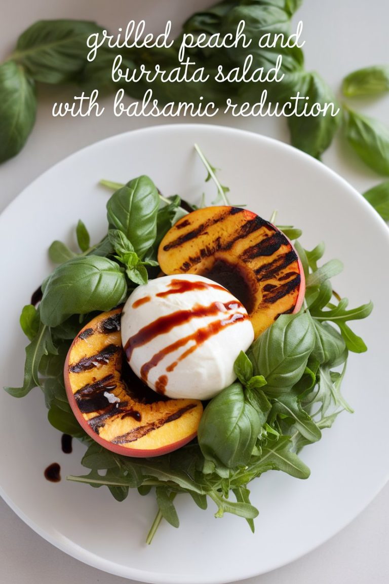 Elevate your dining experience with this elegant salad, perfect for showcasing summer’s best produce. The combination of grilled peaches and fresh burrata, accented with a balsamic glaze, offers a delightful mix of sweetness, creaminess, and acidity that’s sure to impress.