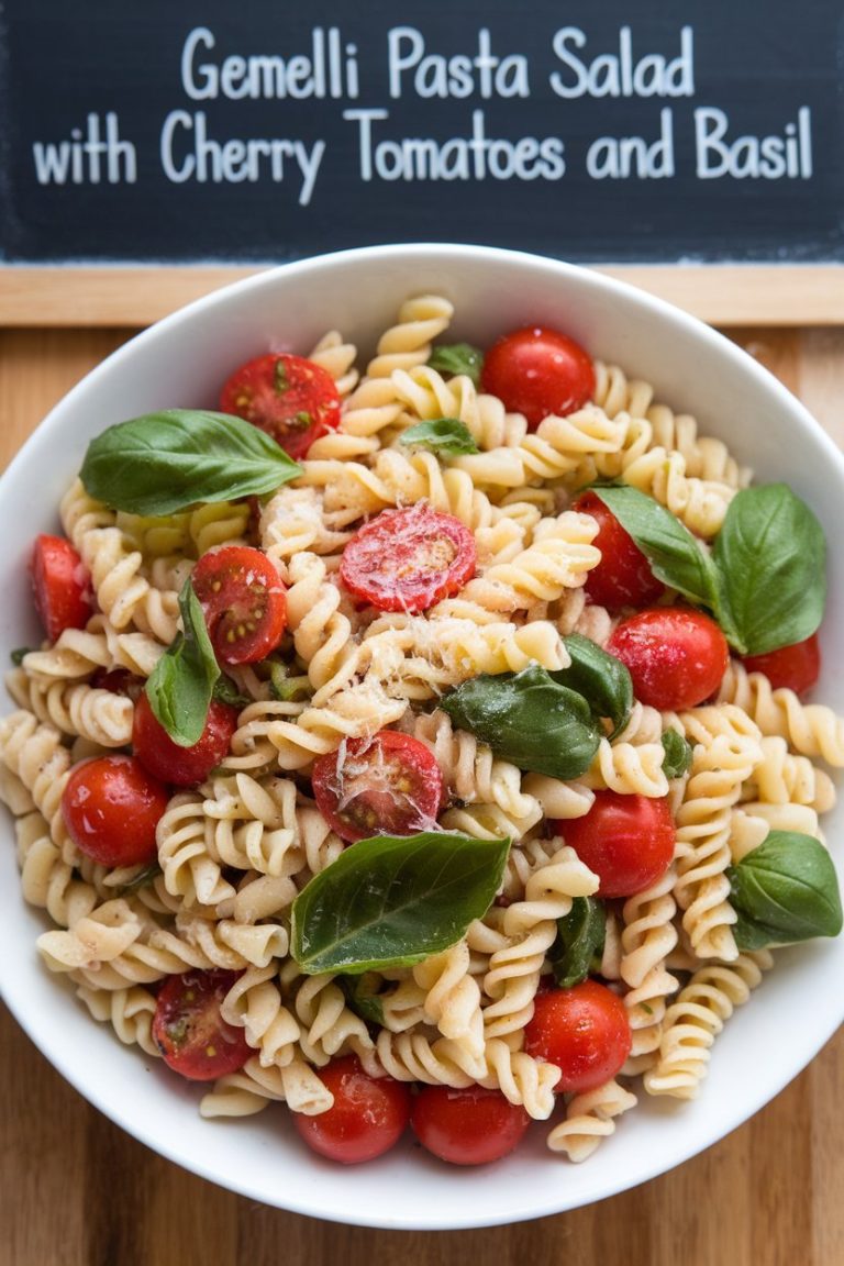 Elevate your meal with a pasta salad that exudes freshness and ease. The Gemelli Pasta Salad with Cherry Tomatoes and Basil is a perfect combination of textures and flavors, drizzled with a light, tangy dressing, offering a wholesome and delicious dining experience.