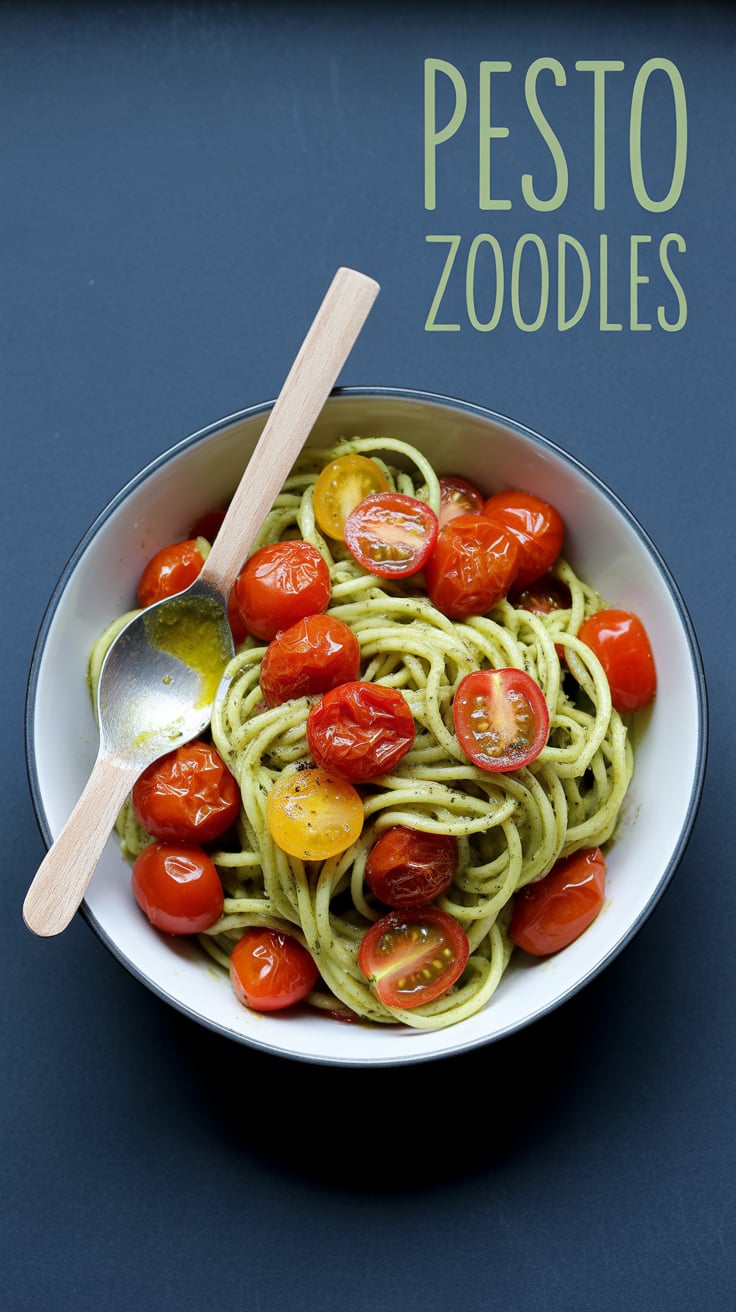 Dive into the vibrant world of Pesto Zoodles with Roasted Cherry Tomatoes, where fresh zucchini noodles meet a luscious homemade pesto for a guilt-free and flavorful meal. This dish is a celebration of summer produce, combining the freshness of herbs with the sweetness of roasted tomatoes.