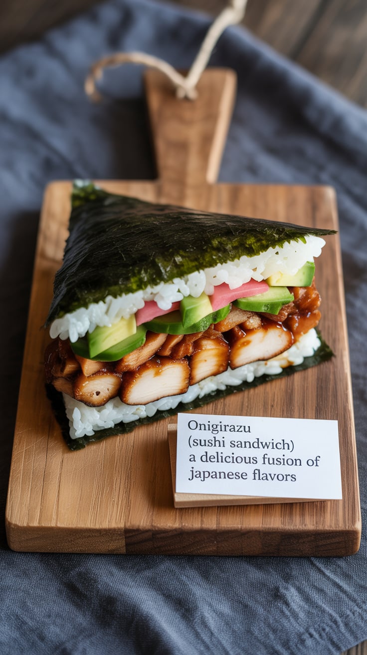 Experience the vibrant world of onigirazu, where traditional sushi meets the playful format of a sandwich. This culinary creation wraps delicious fillings in a layer of sushi rice and nori, making it both portable and packed with flavor, perfect for lunch or a picnic.