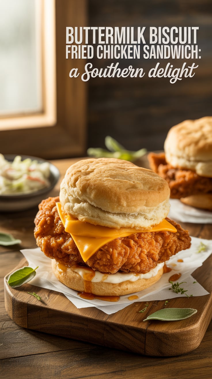 Indulge in a classic Southern favorite that takes comfort food to the next level. This buttermilk biscuit fried chicken sandwich features crispy, golden chicken paired with flaky, melt-in-your-mouth biscuits, creating a delightful combination that’s hard to resist.