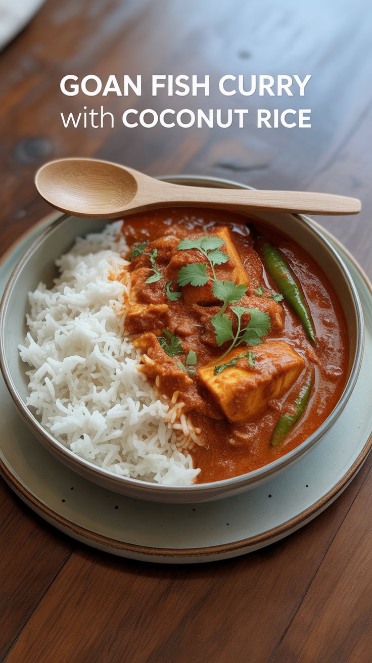 Embark on a culinary journey to the coastal kitchens of Goa with our Goan Fish Curry paired with Coconut Rice. This vibrant dish features tender fish simmered in a rich, fragrant curry infused with traditional spices and creamy coconut milk, creating a genuinely delicious experience that transports you straight to the seaside.