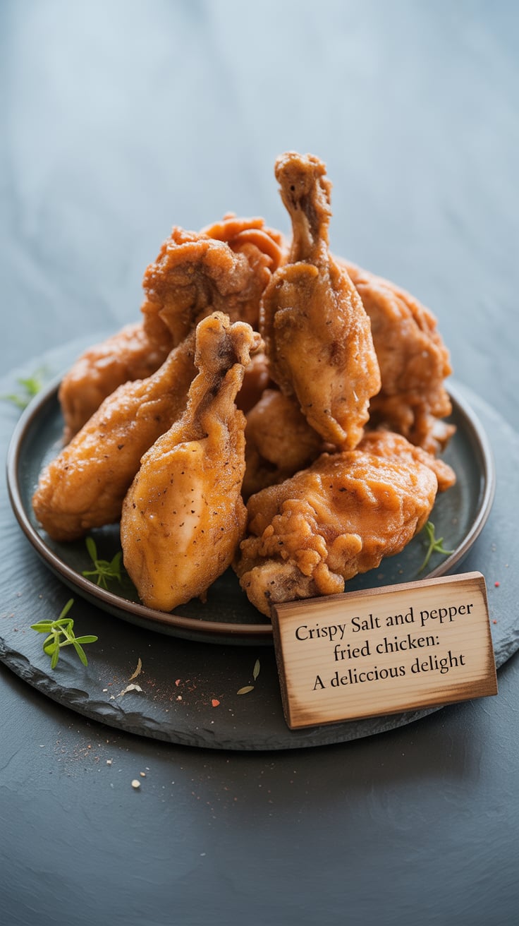 Savor the mouthwatering experience of crispy salt and pepper fried chicken, where every bite combines a golden, crunchy exterior with juicy, tender meat inside. This simple yet flavorful dish elevates comfort food to a whole new level.