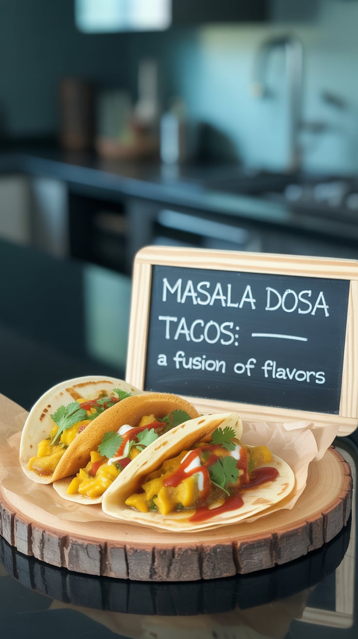 Each taco is a harmonious blend of textures and tastes, with the savory dosa perfectly complementing the vibrant spices of the filling. Not only is this dish a treat for your palate, but it also delivers a wholesome balance of nutrients, making it a guilt-free indulgence.