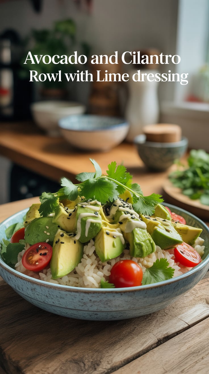 Experience a burst of flavor with an avocado and cilantro rice bowl that’s as nutritious as it is delicious. The lime dressing adds a refreshing kick, making this dish an ideal choice for meal prepping or a quick weeknight indulgence.