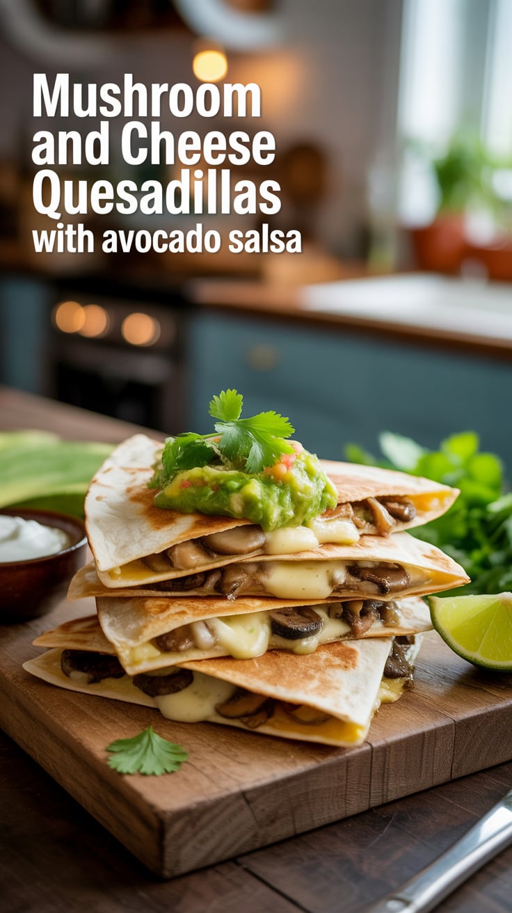Discover the secret to the ultimate quesadilla experience! This recipe combines the umami richness of mushrooms with gooey cheese and is topped with a zesty avocado salsa, making it a must-try for any taco night or casual gathering.