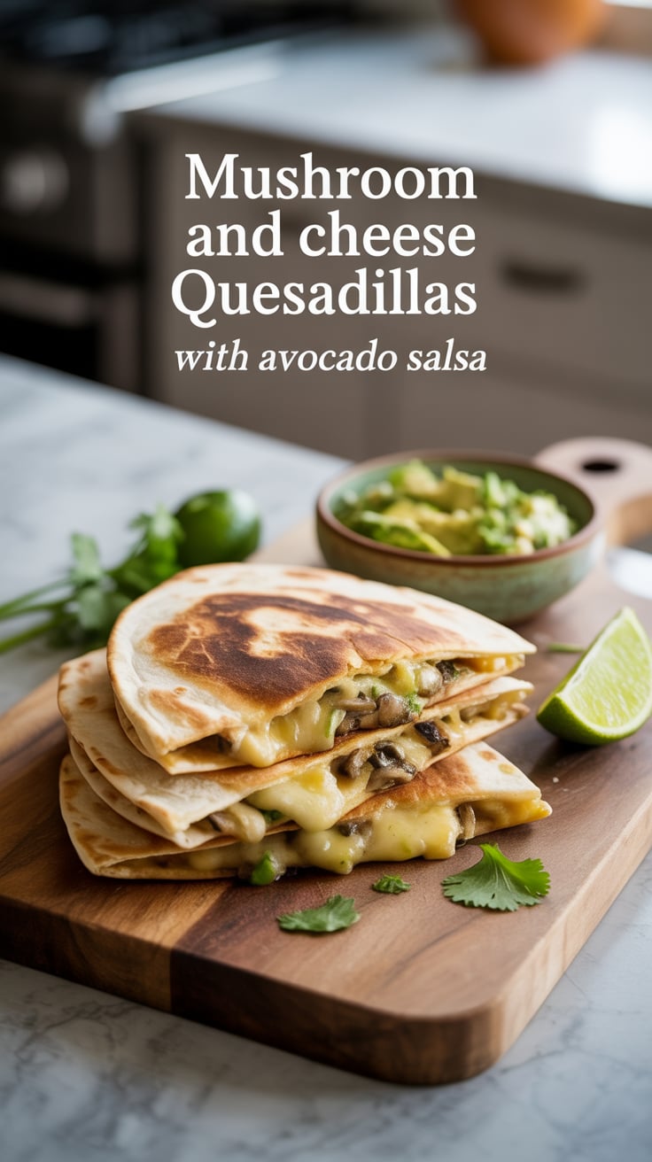 Elevate your next meal with these cheesy quesadillas bursting with savory mushrooms. And don’t forget the vibrant avocado salsa that brings a creamy, zesty brightness to the table—perfect for sharing or indulging solo.