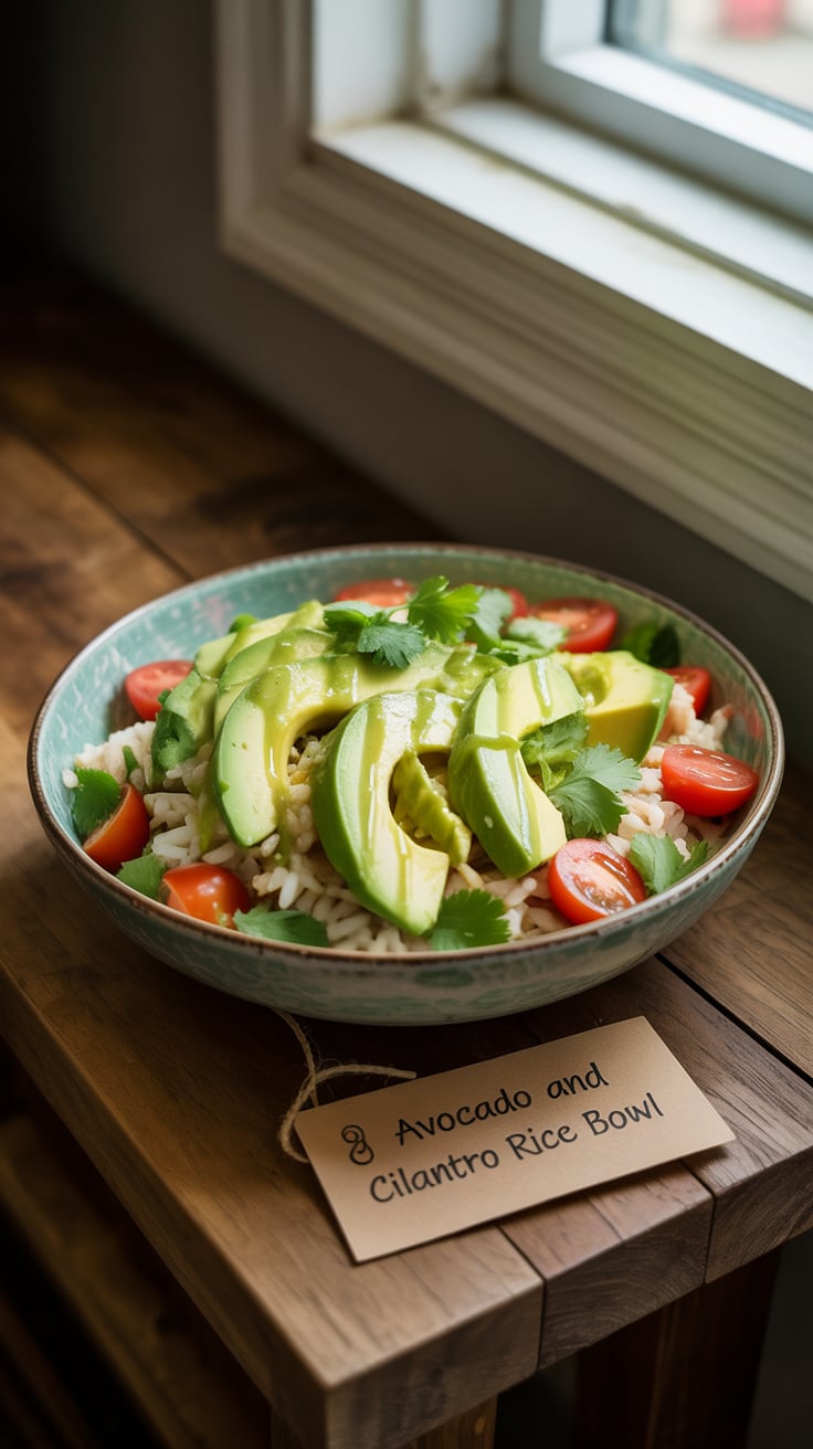 Looking for a light yet satisfying meal? This avocado and cilantro rice bowl combines fresh ingredients and vibrant flavors, creating a wholesome dish that’s perfect for lunch or dinner. Enjoy the bright taste of lime in every bite.