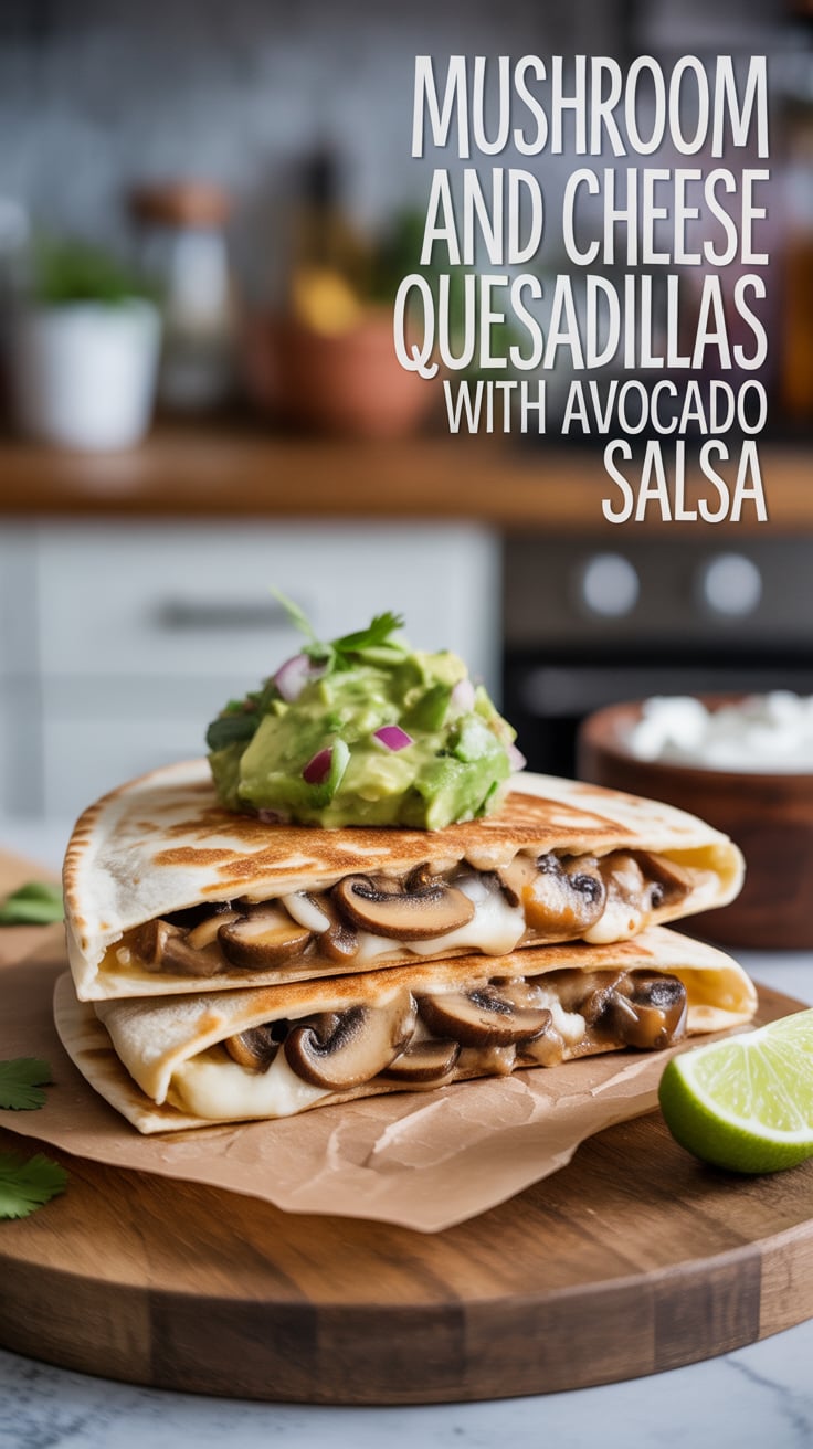 Dive into a world of rich, earthy flavors with mushroom and cheese quesadillas that ooze perfection in every bite. Paired with a refreshing avocado salsa, this dish is the ideal blend of comfort and freshness.