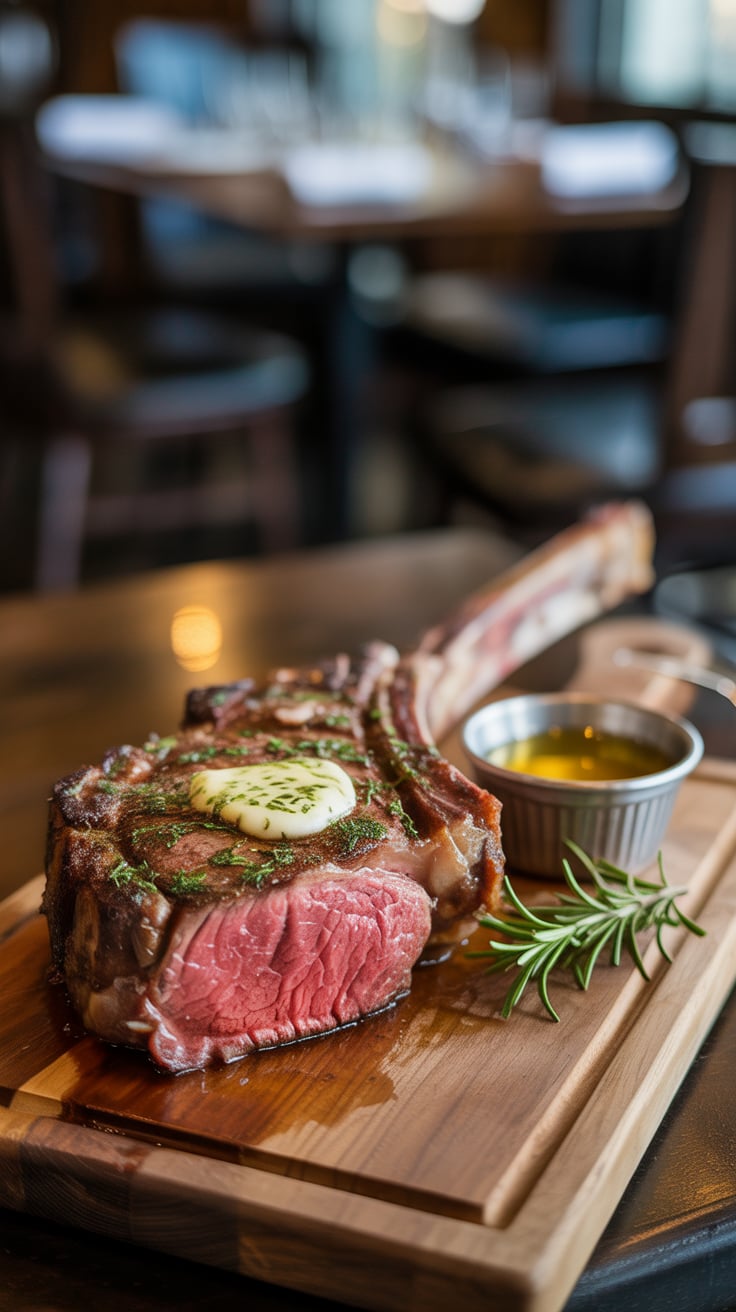 Indulge in the ultimate steak experience with a herb-crusted tomahawk that commands attention on any dinner table. The perfect blend of fresh herbs creates a flavorful crust, ensuring every bite bursts with savory goodness.