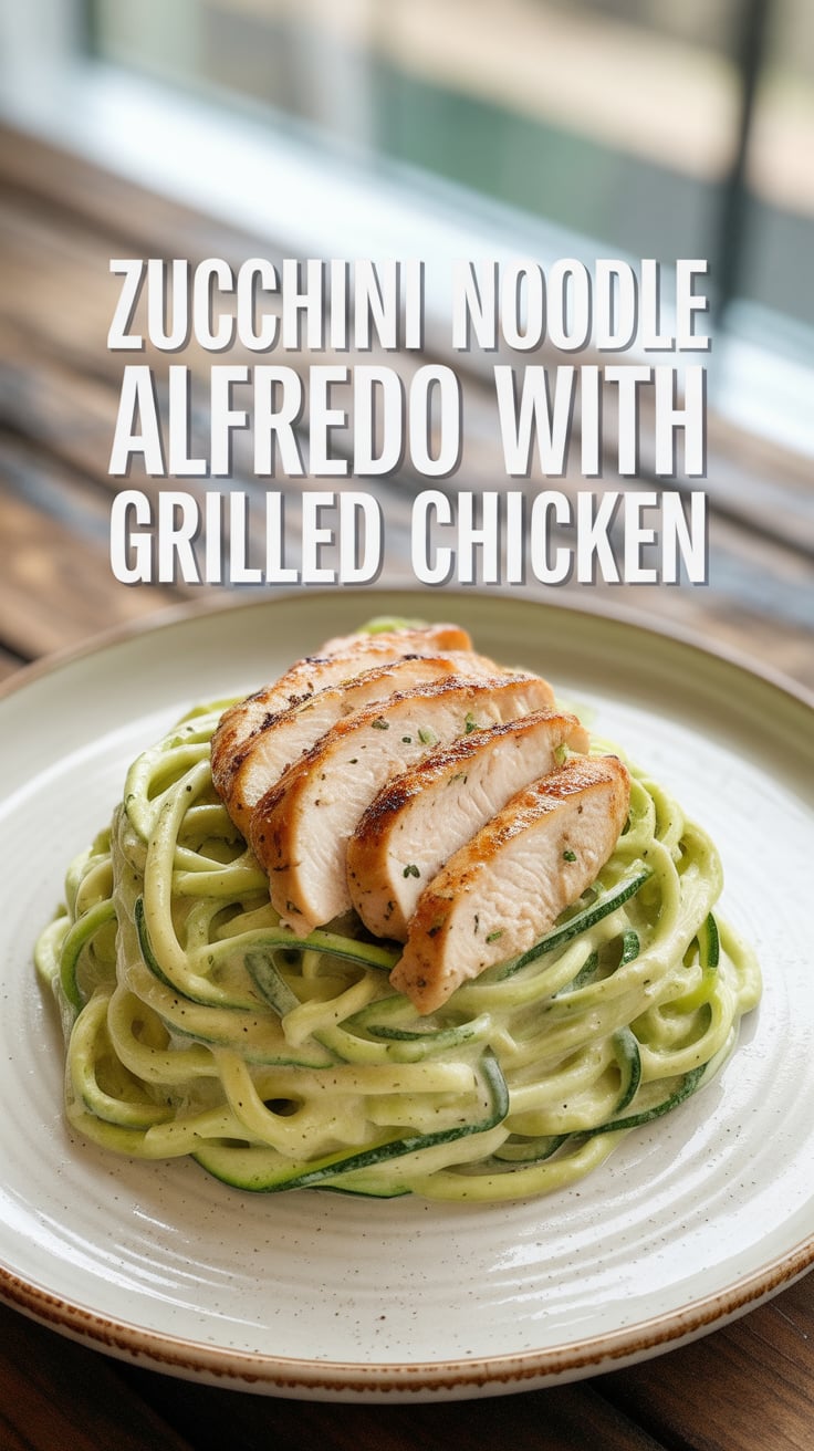 Savor a light and creamy twist on a classic dish with zucchini noodle Alfredo topped with succulent grilled chicken. This healthy yet indulgent recipe offers a delightful blend of flavors that will satisfy your cravings without weighing you down.
