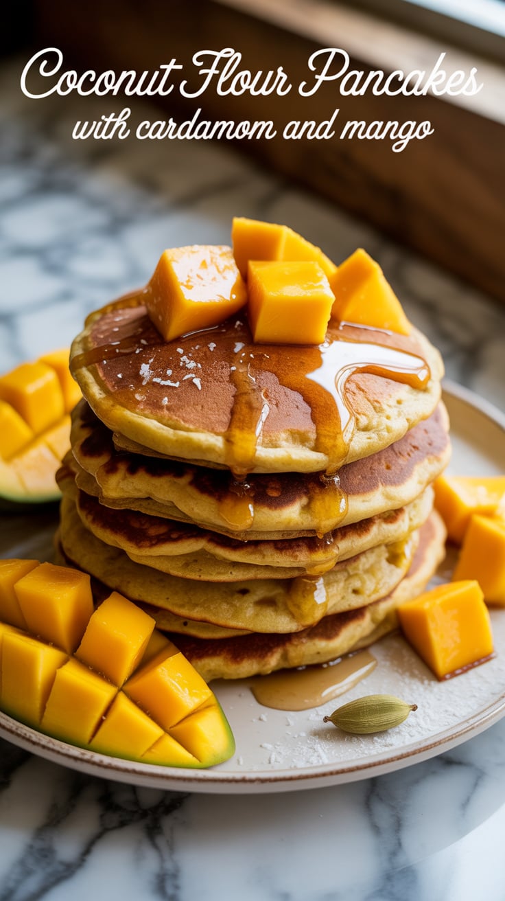 Elevate your brunch game with a dish that’s not only delicious but also nourishing. The combination of sweet mango and fragrant cardamom transforms simple pancakes into a feast that feels indulgent yet health-conscious.