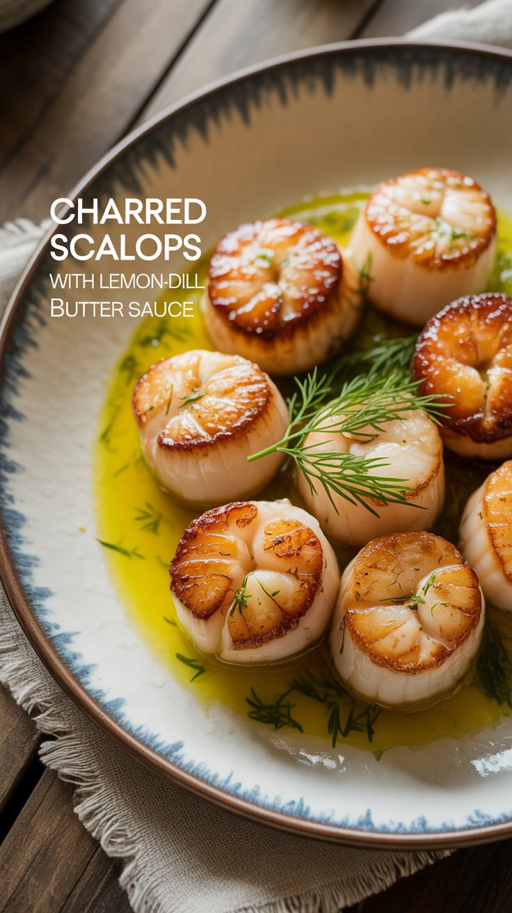 Experience the exquisite flavors of Charred Scallops, perfectly seared to create a golden crust that locks in their natural sweetness. Each bite delivers a luxurious taste of the sea that is simply irresistible.