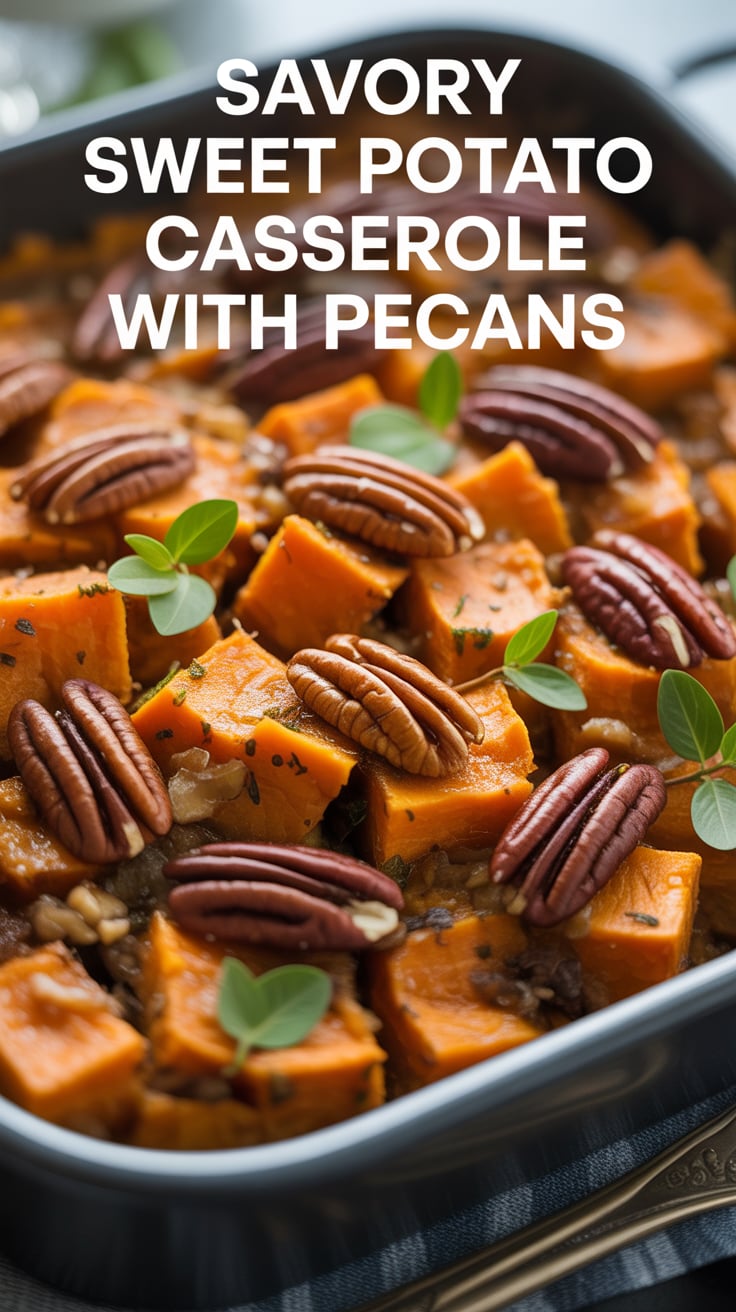 Elevate your holiday table with a Savory Sweet Potato Casserole that combines rich flavors and textures in every bite. With a creamy base and a crunchy pecan topping, this dish offers a unique take that will impress family and friends alike while complementing any festive feast.
