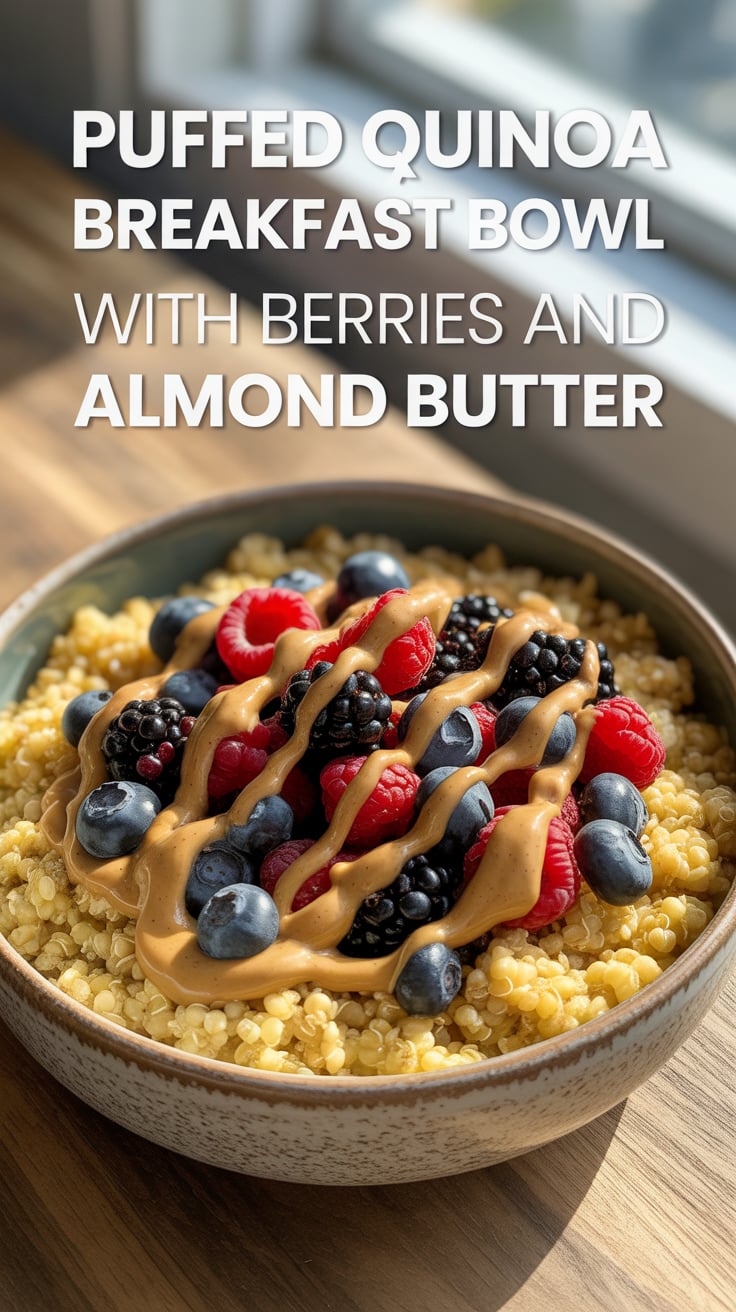 Transform your breakfast routine with a bowl that’s both satisfying and refreshing. The light, airy quinoa combines perfectly with antioxidant-rich berries and luscious almond butter, creating a meal that’s as wholesome as it is delicious.