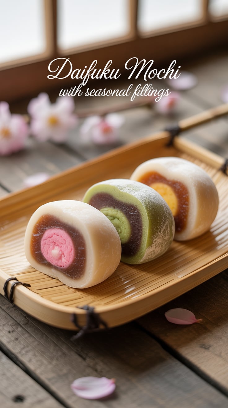 Elevate your dessert game with colorful and flavorful Daifuku Mochi, perfect for any occasion. Whether you choose sweet red bean paste, fresh fruit, or innovative fillings, this recipe encourages creativity and brings a delightful twist to your culinary adventures.