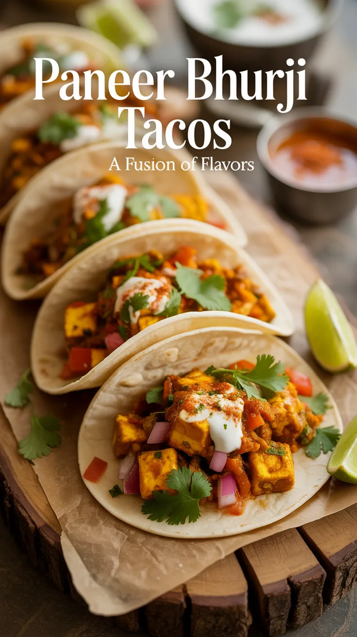 Dive into a world of flavor with each bite of Paneer Bhurji Tacos. This recipe combines the creaminess of paneer with the crunch of fresh vegetables, all wrapped in a warm tortilla, making for a satisfying meal that's both unique and comforting.