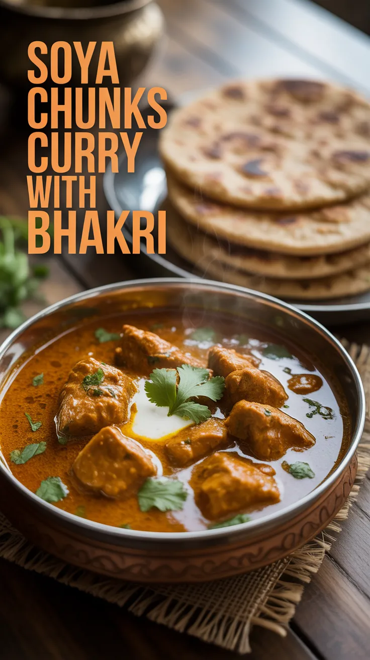 Explore the versatility of soya chunks as they soak up rich spices in a creamy curry. Served with warm, satisfying bhakri, this dish is a fulfilling way to enjoy a plant-based meal that doesn’t skimp on taste.