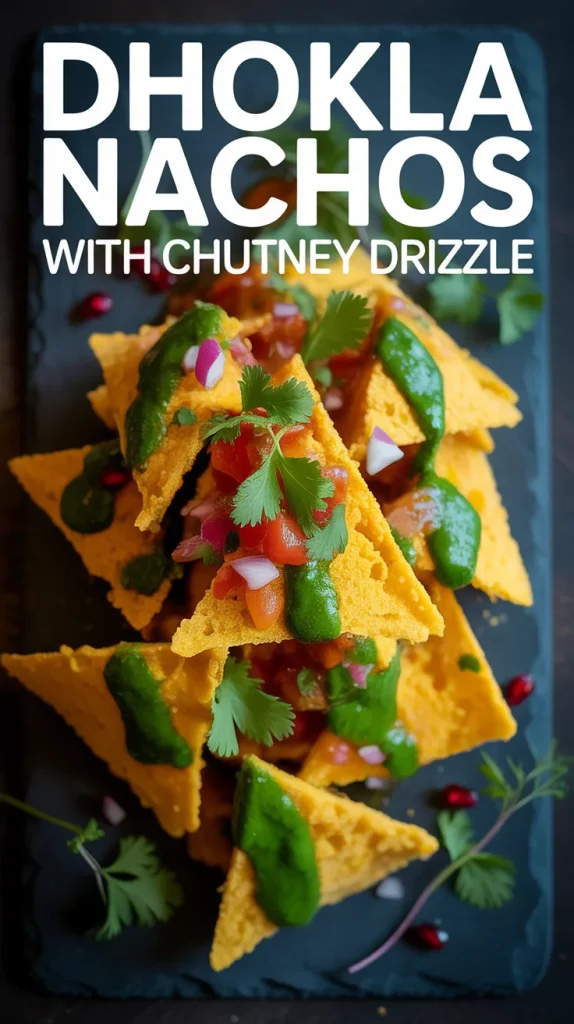 Dive into a world of flavor with Dhokla Nachos featuring a zesty chutney drizzle. This unique combination not only adds a refreshing kick but also showcases the versatility of dhokla in an exciting new way.