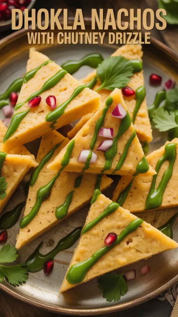 Discover the perfect party dish with Dhokla Nachos, topped with vibrant chutneys that enhance every bite. This recipe transforms classic Indian flavors into a modern snack that everyone will love.