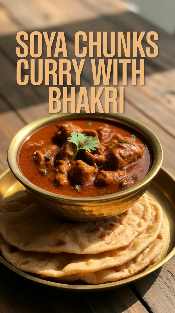Discover the hearty flavors of Soya Chunks Curry paired with rustic bhakri, a traditional Indian bread. This nutritious dish combines protein-packed soya with aromatic spices, making it a wholesome choice for any meal.